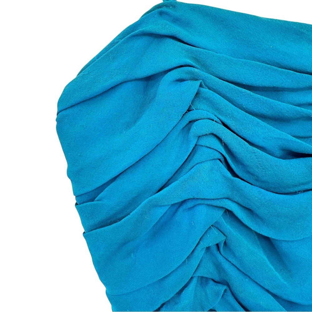 Bill Blass Evening 1970s Vintage Strapless Teal Blue Orange Silk Dress Jumpsuit - Picture 4 of 7